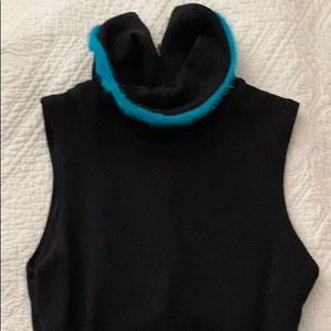 Sleeveless Black w/Turquiose faux fur trim neck.